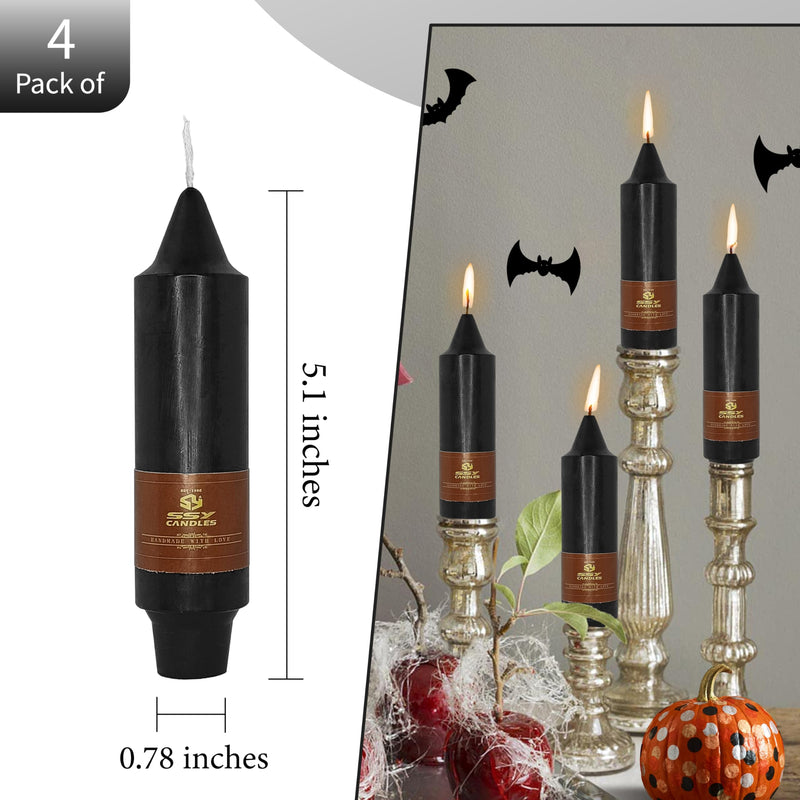 Unscented Halloween Taper Candles Sticks 4 PCS Black Taper Candlesticks 5 inch Cute Taper Candles Stick Candles for Halloween Party Home Décor