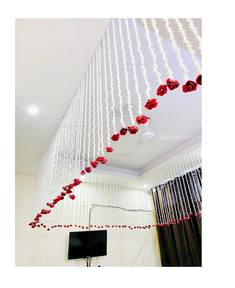 SPHINX Artificial rajnigandha Buds Rose Strings for Home Function Festive Decor Wedding haldi Ceremony Pooja Housewarming Decorations Approx 2.5 ft Height - (Red, 24 Pieces)