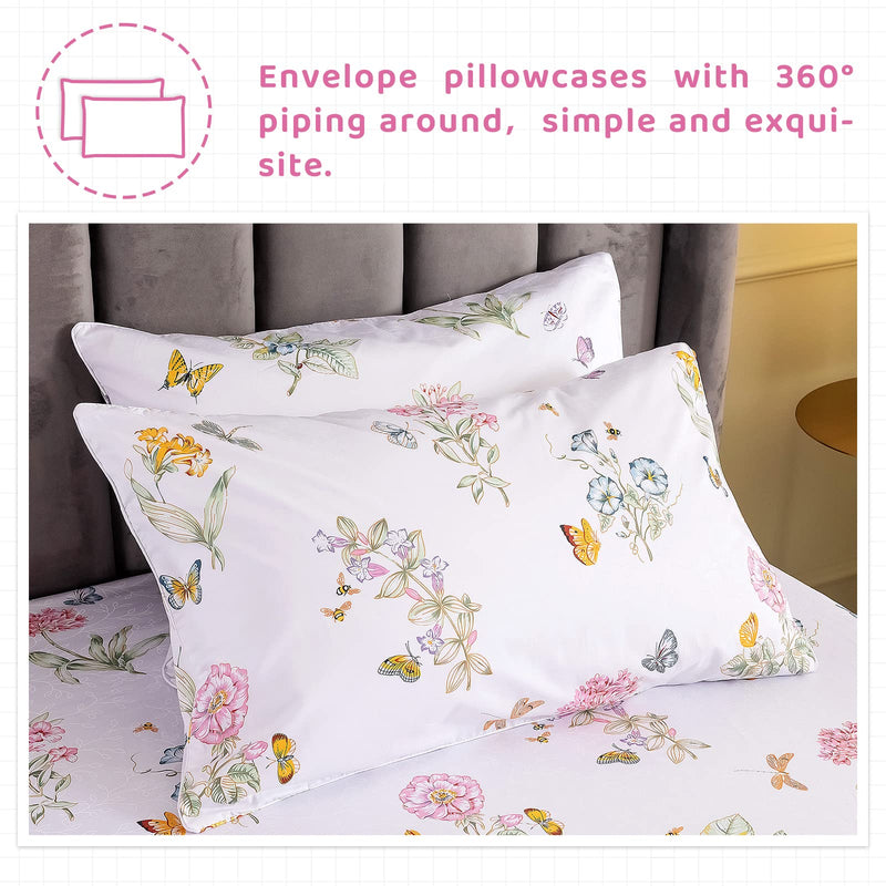 QSH Queen’s House Floral Butterfly Sheets Sets Egyptian Cotton Printed Deep Pocket Bed Sheet Set —King Size,Sheet I