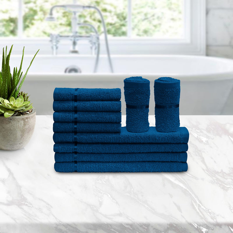 Story@Home Combo of 100% Cotton Face Towel Set, 450 GSM (30 cm X 30 cm)(Pack of 10, Navy Blue)