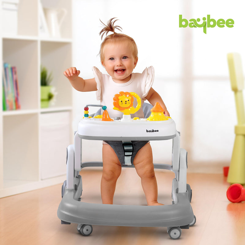 Baybee Astro 2 in 1 Baby Walker with 3 Adjustable Height & Wheel Lock | Round Activity Push Walker for Baby with Musical Toy Bar | 6-18months Kids Boy Girl (Grey)