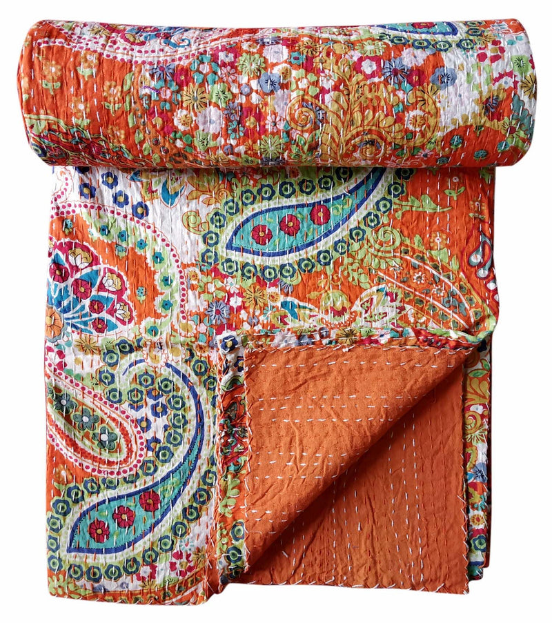 BOHEKANT Handicraft Cotton Hand Embroidery Kantha Quilt Kantha Bed Cover Handmade Kantha Bedspread Kantha Blanket Throw-17 (Twin, 60x90 Inches, Single Bed)