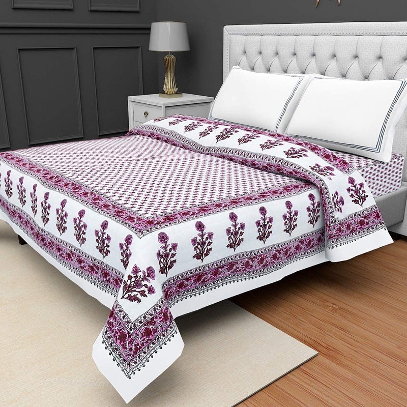 SIBLEY Cotton Soft Jaipuri Razai Traditional Polka Tree Print Single Bed Winter Heavy Ac Blanket (Pink)