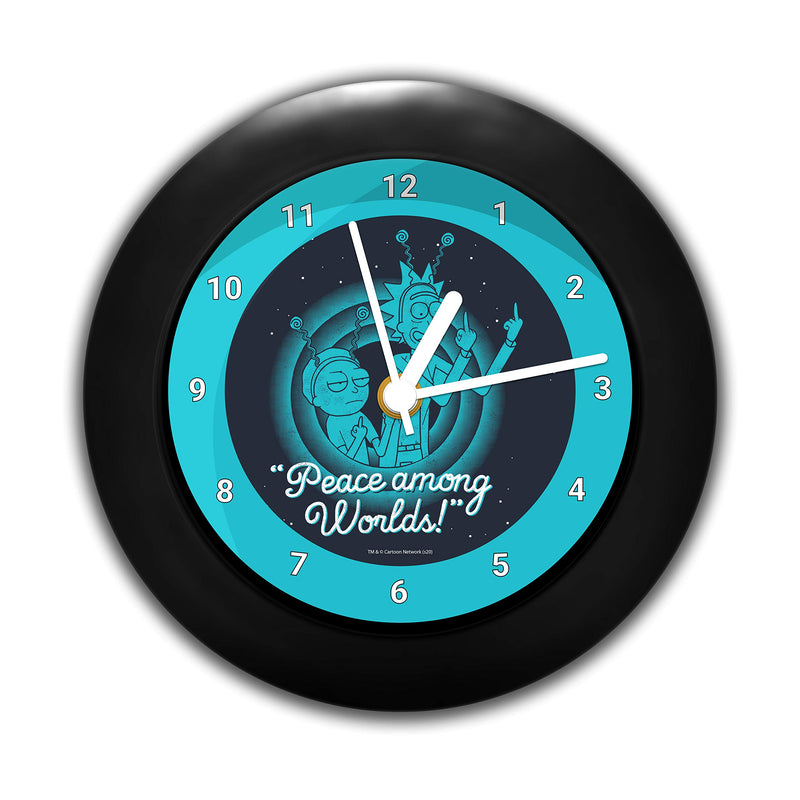 MCSID RAZZ- Rick and Morty Peace among world Design Table Clock New | for Desk |Table Clock for Office, Birthday Gift Officially Licensed by Turner Entertainment Co, USA