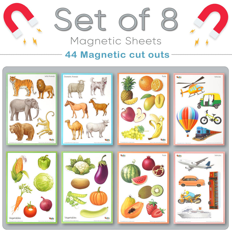 Youdo Stick-o-Fun jumbo fridge magnets set of 8 Magnetic sheets has 44 magnetic cutouts (10x12cm) magnets designs for home, kitchen, for kids, Early Learning Kit