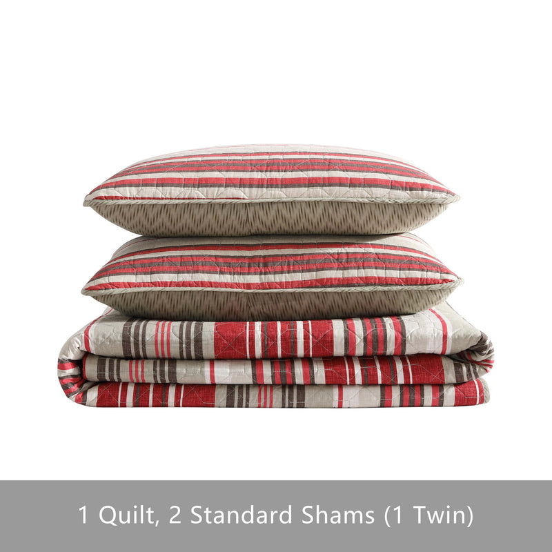 Eddie Bauer - Twin Quilt Set, Reversible Cotton Bedding with Matching Sham, Lightweight Home Decor for All Seasons (Yakima Red, Twin)