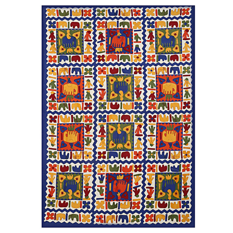 ART WORLD Queen Size Double Bed Sheet with Pillow Covers Pure Cotton Rajasthani Jaipuri Traditional Printed Bedcover (Navy Blue, Queen)