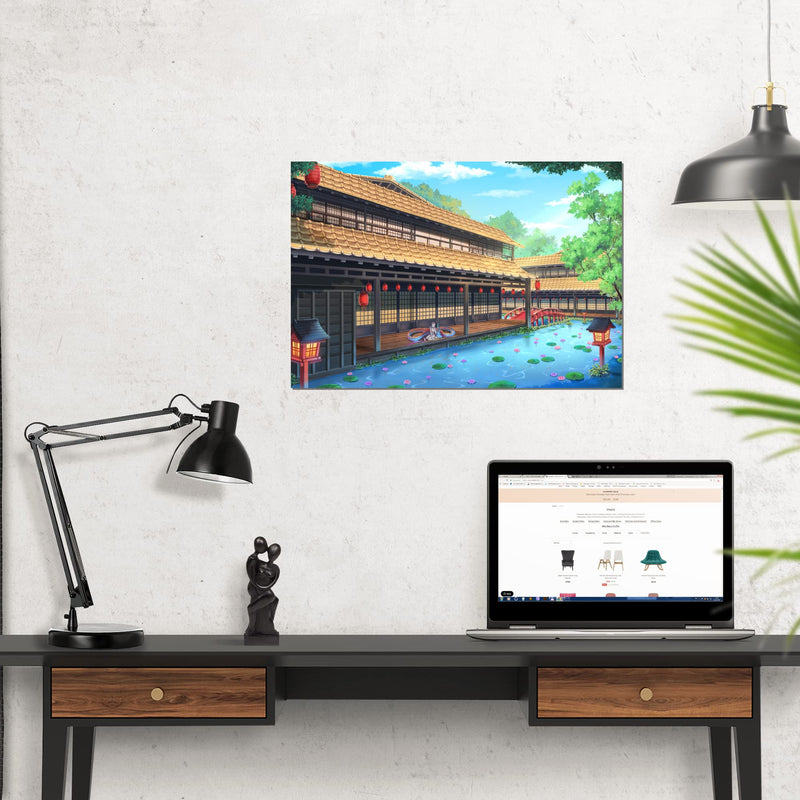 Thinking how Anime Style Old Samurai Japanese House Natural Landscape Art Wall Sticker for Home Decor (33X48cm)