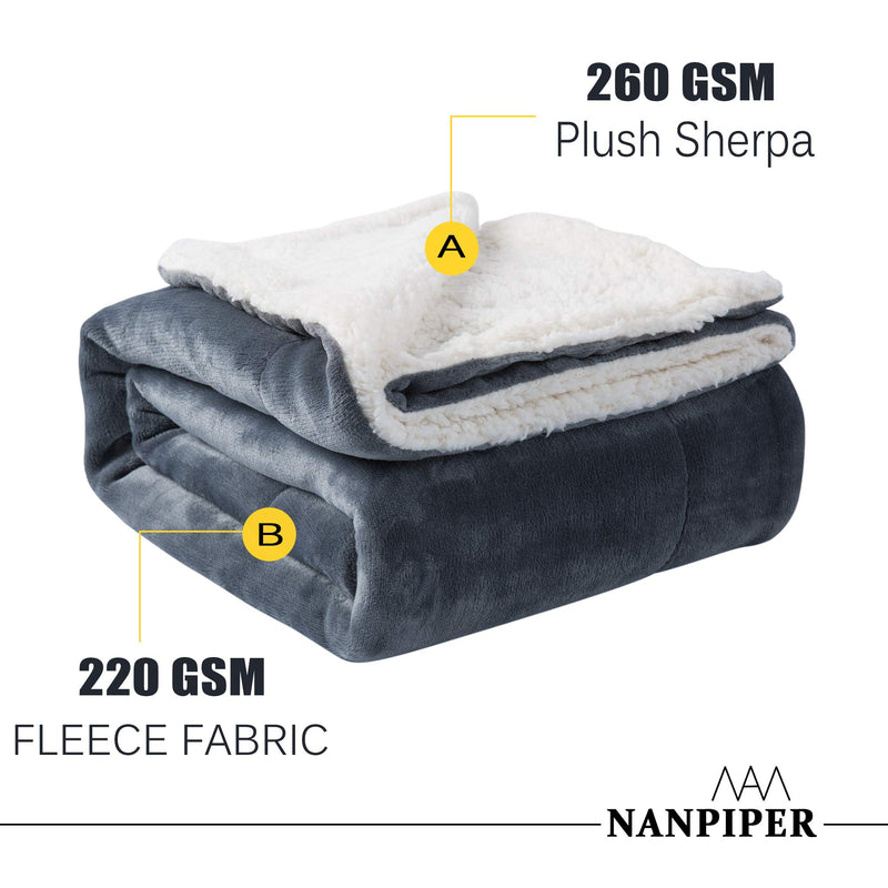 NANPIPER Sherpa Blanket Twin Warm Bed Blanket for Winter Cozy Soft Fuzzy Couch Throw Flannel Fleece/Wool Like Reversible Plush Blanket (Grey Twin Size 60"x80")