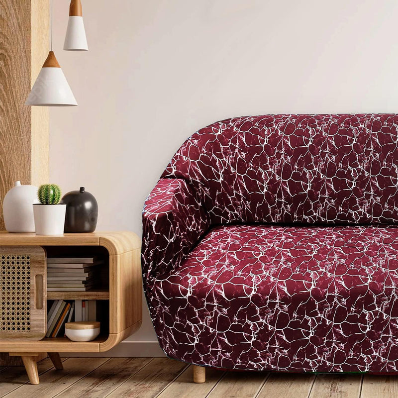 Gifts Island® Sofa Cover 3 Seater and 2 Seater Fully Covered Universal 5 Seater Sofa Cover Non-Slip Sticky Elastic Stretchable Sofa Set Slipcover Protector for (3+1+1 Seater), Maroon Marble Print