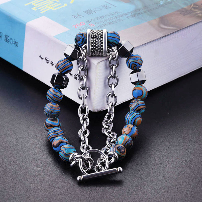 Fashion Frill Stylish Boys Bracelet Stainless Steel Blue Beads Silver Chain Bracelet For Men Boys Mens Jewellery Bracelets Mens Accessories