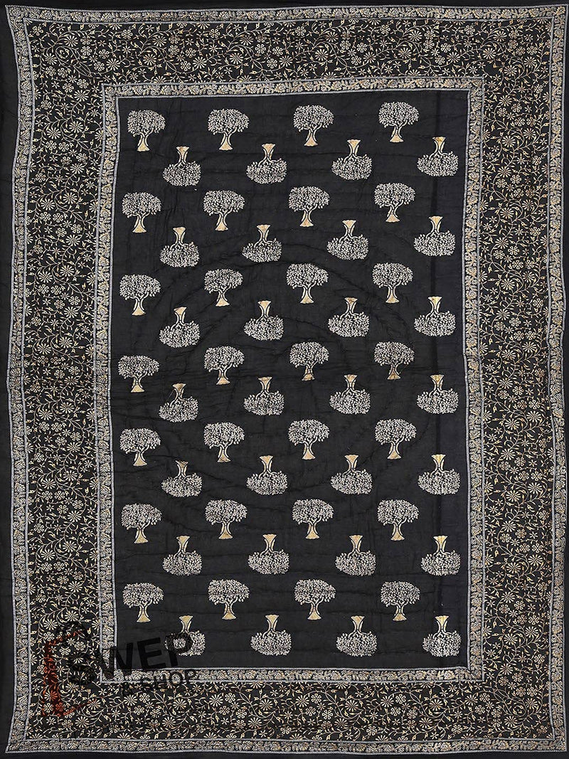 FABDESIGN QUILTS Cotton Jaipuri Light Weight Pure Cotton Traditional Rajasthani Print Black Colour Single Bed Quilt/Razai/Rajai (55X85 Inches) (Black Tree)