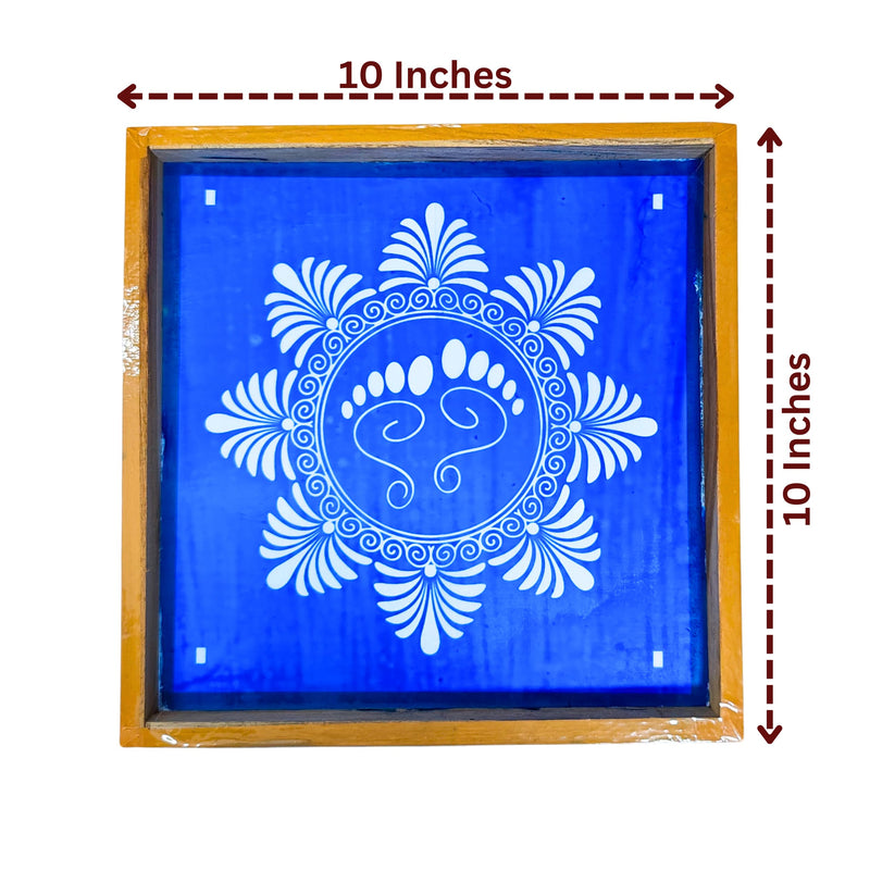 Anciently Lakshmi Padam with Flower Rangoli Stencil Wooden, Rangoli Sacha Wooden, 1 Piece (10x10 Inches)
