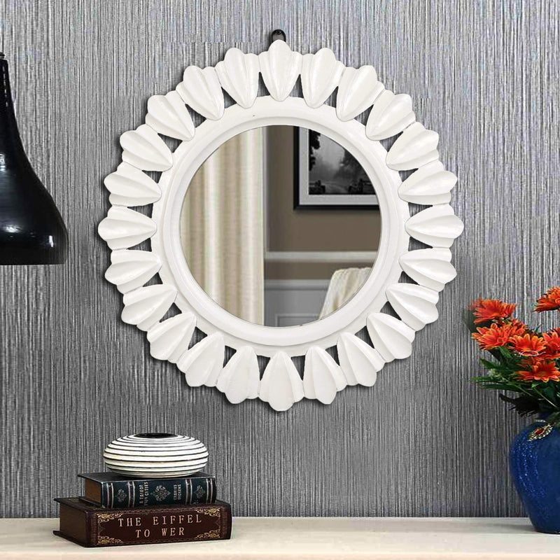 THE URBAN STORE Decorative and Hand Crafted Wooden Wall Mirror in Duco White Finish - 20” x 20"