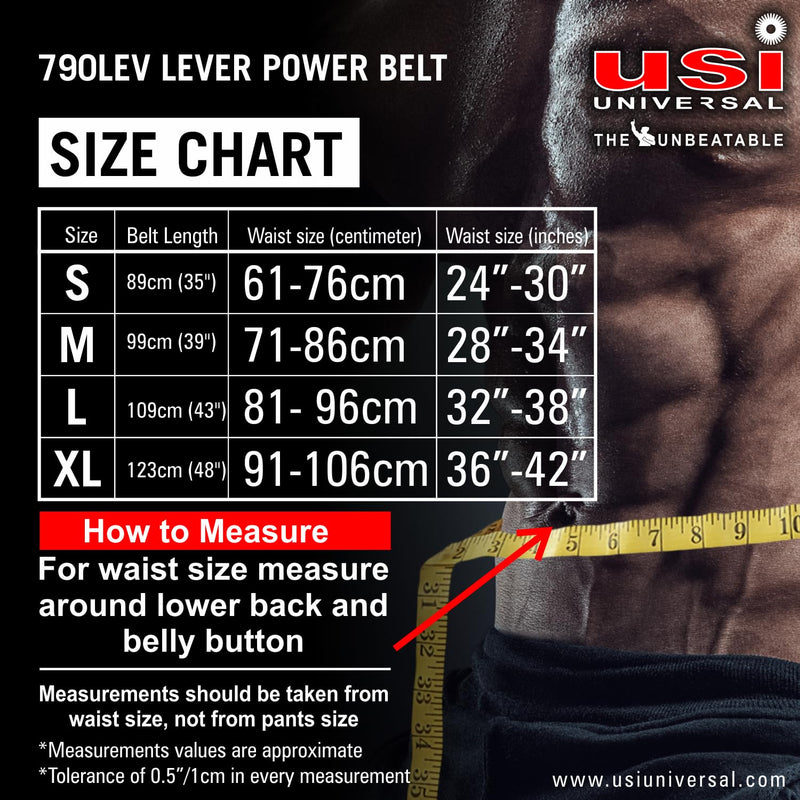 USI Universal 790LEV Weight Lifting Belt, Lever Buckle Power Lifting Belt (Large Size, Pack of 1 Piece, Black) Made of Leather For Men & Women Weightlifting Competition Workout Training Weight Lifting Belts