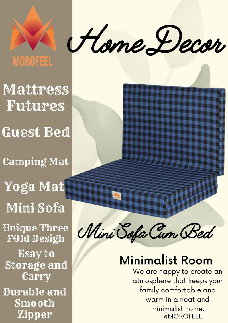 MOROFEEL 2 Inch UHD Foam Three Fold Single Bed Reversible Mattress Blue & Black (72 x 35 x 2) || Foldable Lightweight Gadda for Travel Picnic