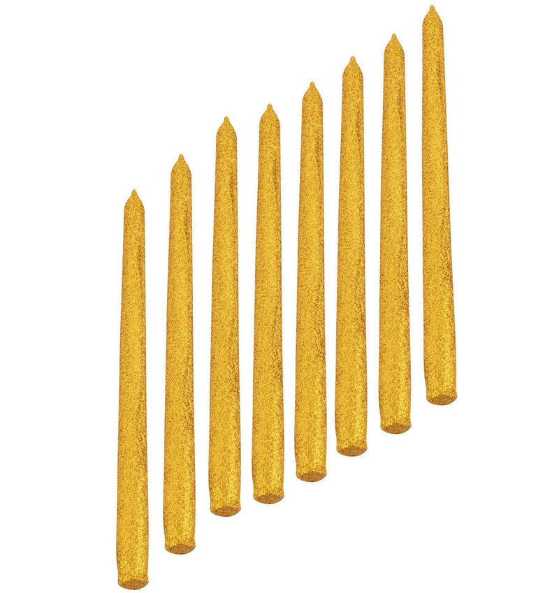 atorakushon® Smokeless Scented Paraffin Wax Golden Glitter Tapered Stick Candles Decorations for Living Room, Hall Room, Dinner Table,Birthday Party, Pack of 8