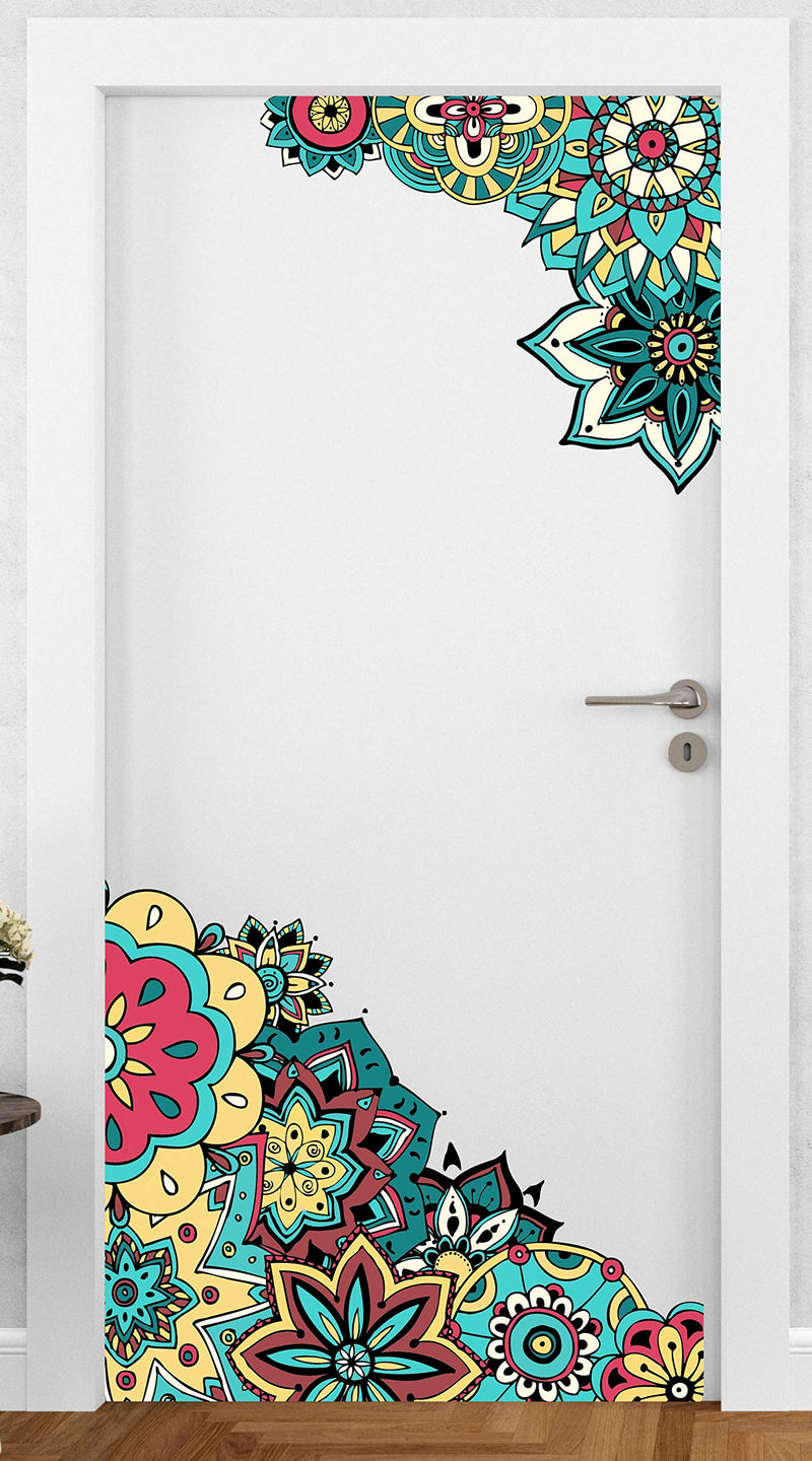 DivineDesigns™ Corner Mandala Door Sticker | Sticker for Living Room, Bedroom, Office (Vinyl, Standard, Multicolour)