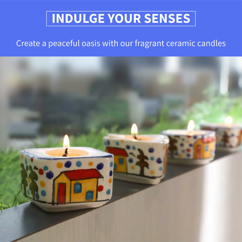 Aromahpure Scented Dripless Ceramic Luxury Candles (Set of 4) (50 Hours)| 100% Pure Soy Wax| Jasmine Fragrance Candle| Smoke-Free| Premium Design Ceramic Jar Candles for Home Décor & Gift Sets