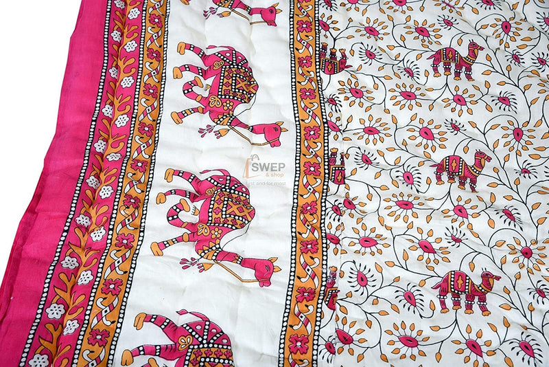 SIBLEY Traditional Famous Jaipuri Beautiful Floral Print Light Weight Cotton Quilt/Blanket/Razai for Single Bed- 55 x 85 inch - Pink Dansing Camel (Reversible, Both Sided)