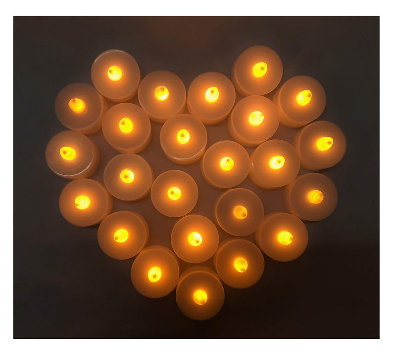 AFTERSTITCH Led Artificial Candles Light Diya for Romantic Dinner Birthday Party Bed Room Home Decoration 24 Decorative Smokeless Flameless Led Lights Diwali Lighting with Battery Height 3.5 Cm