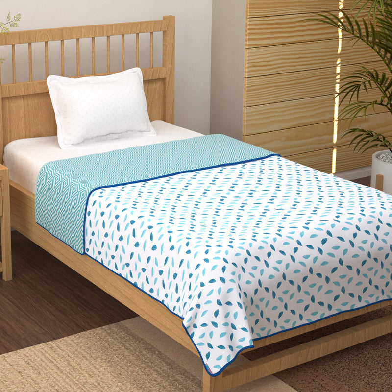 Story@Home Dohar Single Bed 100% Cotton, Blanket for Winter,100% Cotton Reversible Light Weight Dohar Single| 150GSM |56 X 86 inch| Blue & White Season use.