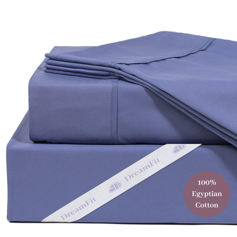 DreamFit DreamCool 100% Egyptian Cotton Cooling Bed Sheet Set with Elastic Corner Straps 400 Thread Count Extra Deep Pocket Crafted in USA King Sheet Set Blue