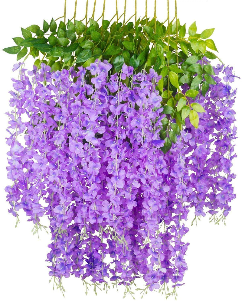 SVDK Pack of 12 Piece Artificial Vine Fake Pink, Purple & White Wisteria Hanging Garland Long Hanging Bush Flowers, String Home, Party Decor (4-Pink, 4-Purple, 4-White) - 45.00 Cm