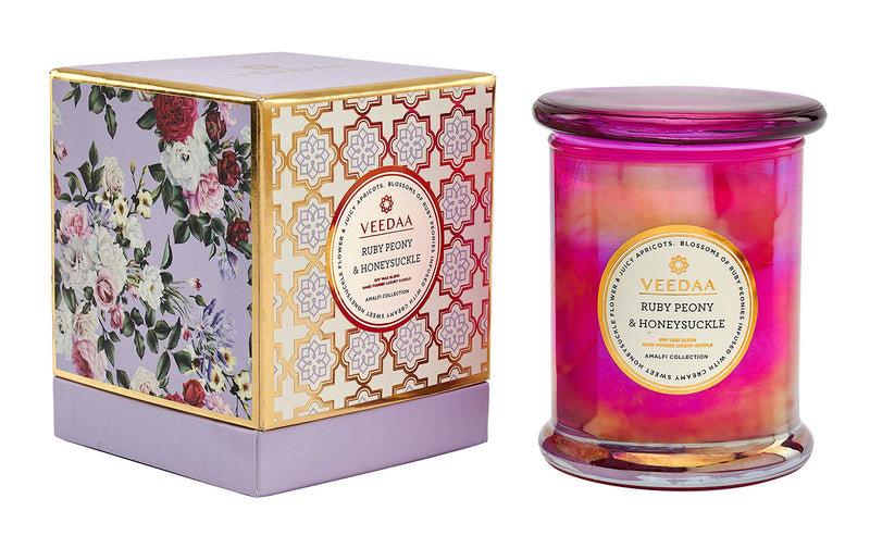 VEEDAA Ruby Peony & Honeysuckle Danube Glass Soy Wax Scented Candle (Burns 45 Hours)