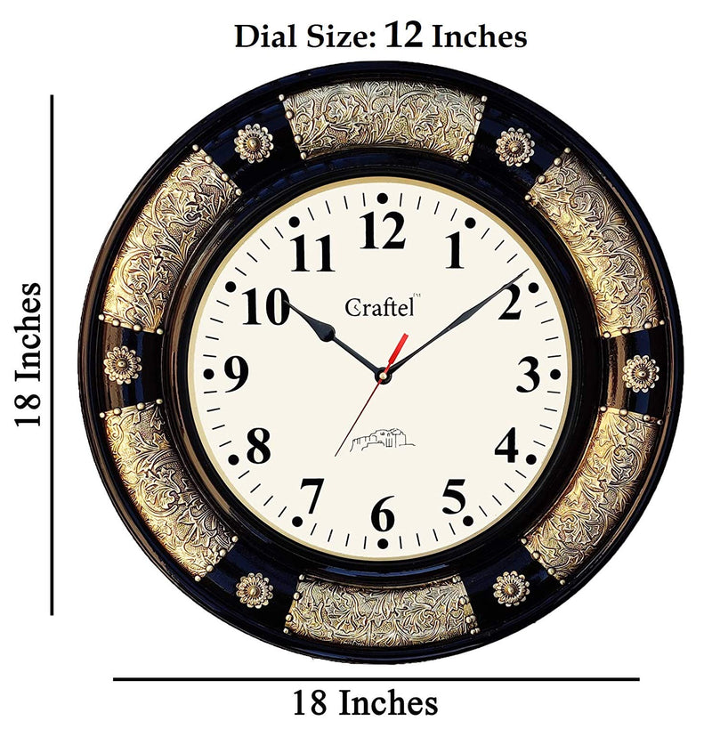 Craftel Brass Fitted Black Polished Wall Clock Antique Decorative Clock with Dome Glass for Living Room Home and Office (Dial : 12 Inches)