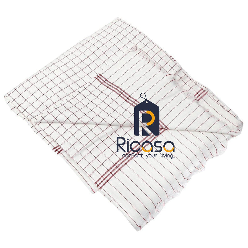 Ricasa 100% Cotton Reversible Checkered Double Summer Blanket/Khes/Cotton Blanket/Top Sheet/Chaddar/Dohar Without Filing- Set of 1 pc (1, Red)