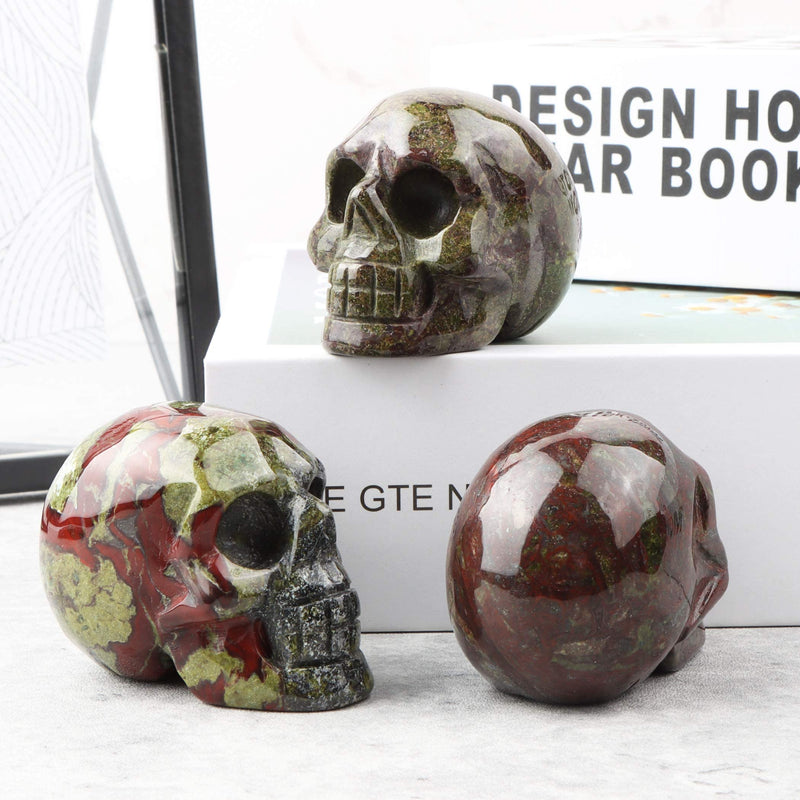 Artistone 2.0" Dragon Blood Skull, Hand Carved Gemstone Fine Art Sculpture, Reiki Healing Stone Statue，Attract All The Aura Around