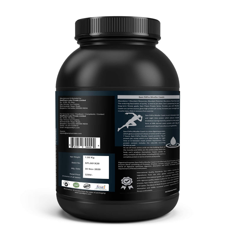 SamFit Pro Pure Micellar Casein (2.2Lbs) With Natural Stevia 26g protein per scoop | Slow-digesting anti-catabolic protein | Chocolate