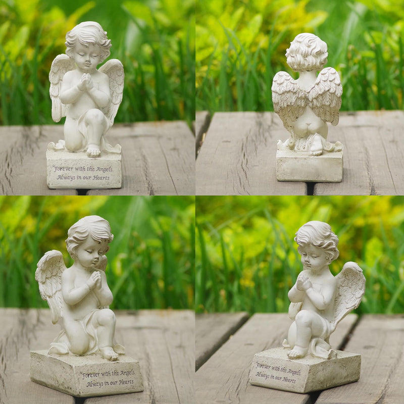 Artisan Flair 6.5 Inch Praying Angel Figurines,Resin White Cherubs Statues,Home Garden Memorial Angel Sculpture