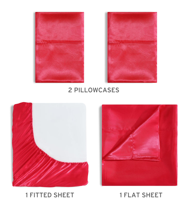 Elite Home Products MICSSQU611LUSA 100% Luxury Satin Polyester Solid Sheet Set, Queen, Red