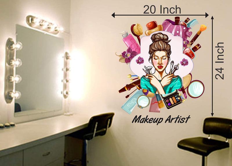 DivineDesigns™ PVC Vinyl Self-Adhesive Parlour Girl Makeup Artist Wall Sticker for Parlour Decoration or Girls Women Room (20 X 24 Inch)