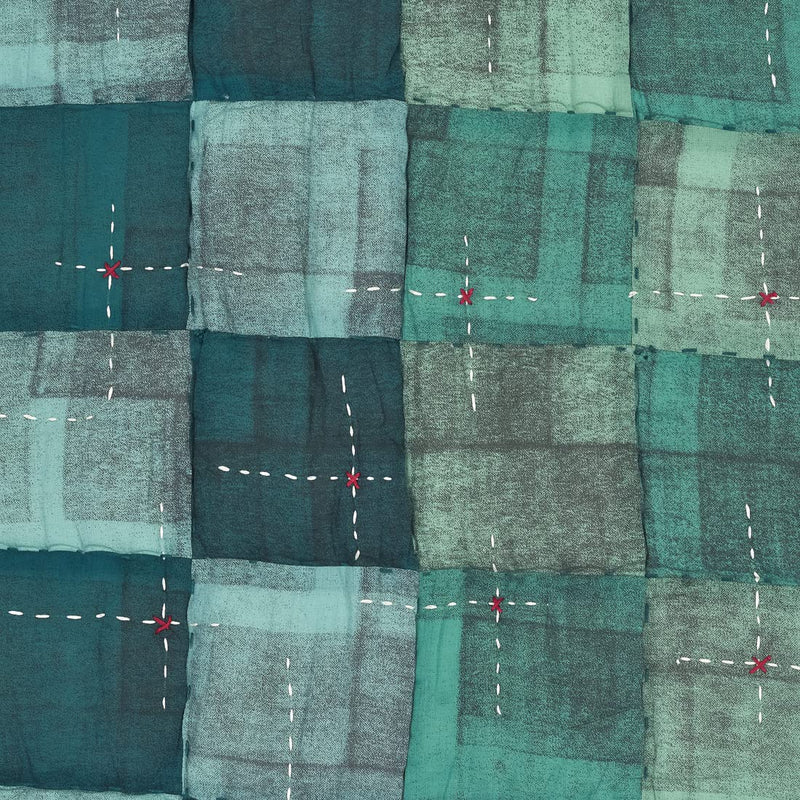 Fabindia Teal Symphony Cotton Quilt Embroidered -Double