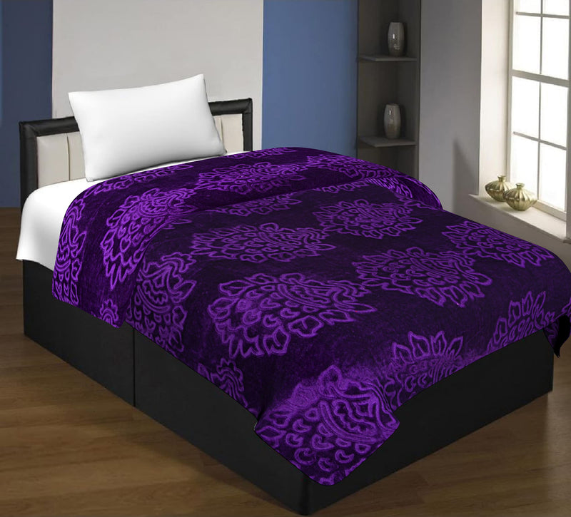 SPANGLE Floral Self Warm Soft Luxurious 360 TC Mink Single Bed Blanket (Purple)