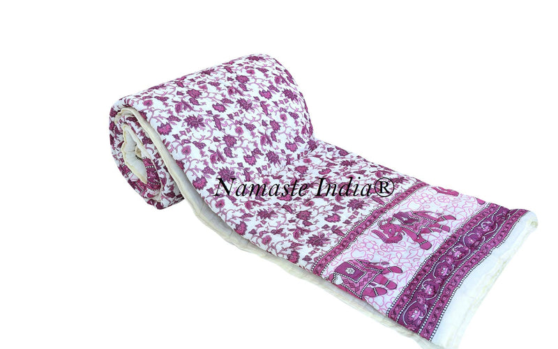 Namaste India Cotton Abstract Light Weight Jaipuri Razai Quilt (Pink , Single Bed)