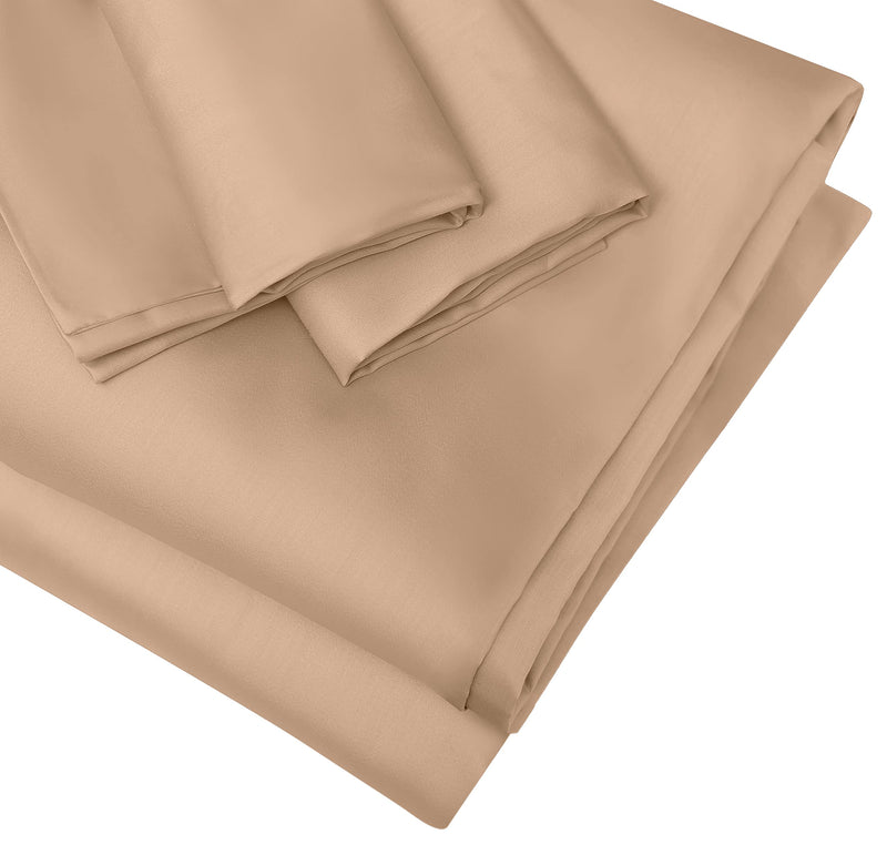 Classic Luxury USA Pima Cotton Sateen 4 Piece Bed Sheet Set - 100% USA Pima Cotton - Ultra Soft & Silky, Smooth Finish Plush Sheets (Tan, Queen)