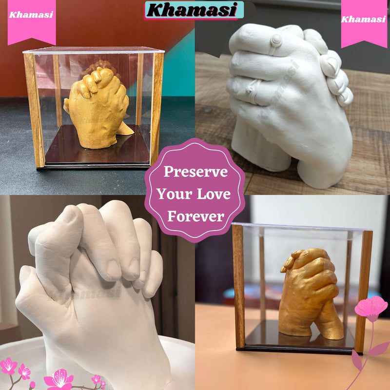 Khamasi Hand Casting Kit | 3D Couple Casting Kit, Hand Mould Kit 3D Moulding Powder, Clay Hand Foot, gift for couple, parents, husband on anniversary (COUPLE CASTING KIT with DISPLAY BOX)