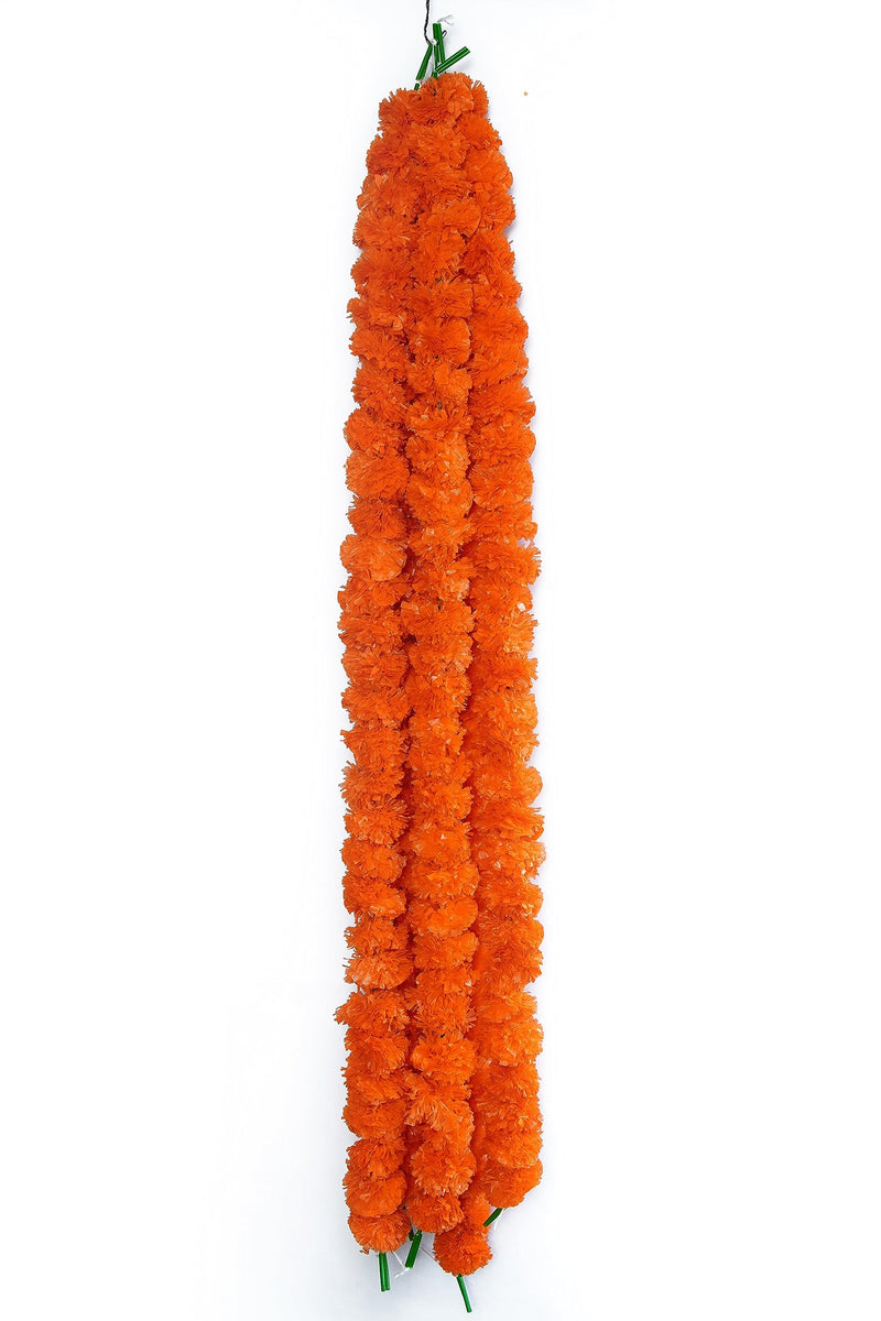 Caneuf Genda Phool Yellow Dark Orange Artificial Marigold Fluffy Flower/Genda Phool Garlands String for Diwali, Navratri, Durga Pooja Festival Office Decoration (Pack of 15) Multicolour