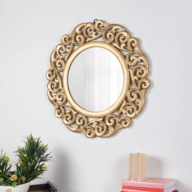 THE URBAN STORE Decorative & Hand Crafted Wooden Round Wall Mirror (50 x 50 x 2 CM)