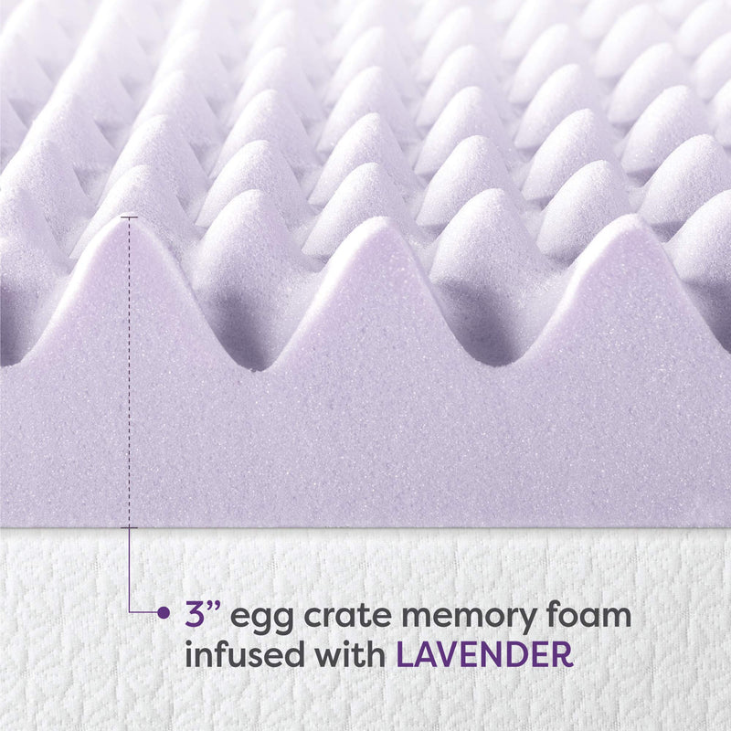 Best Price Mattress 3 Inch Egg Crate Memory Foam Mattress Topper with Soothing Lavender Infusion, CertiPUR-US Certified, Twin