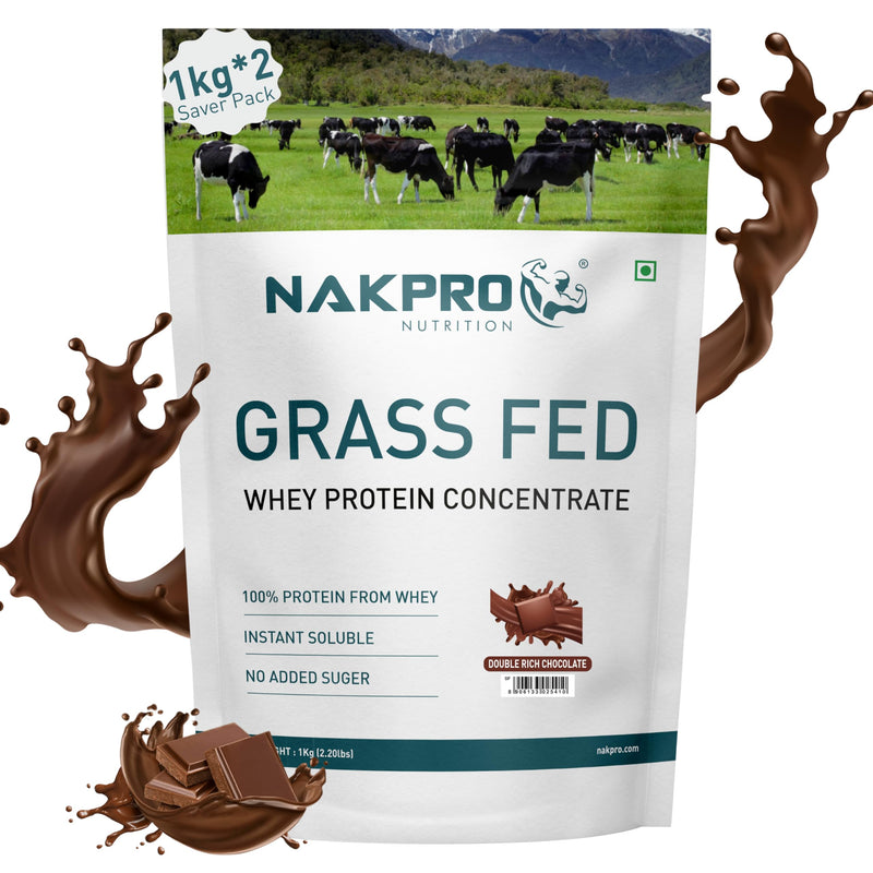 NAKPRO Grass Fed Whey Protein Concentrate Muscle Recovery Protein Powder (2 Kg, Double Rich Chocolate)