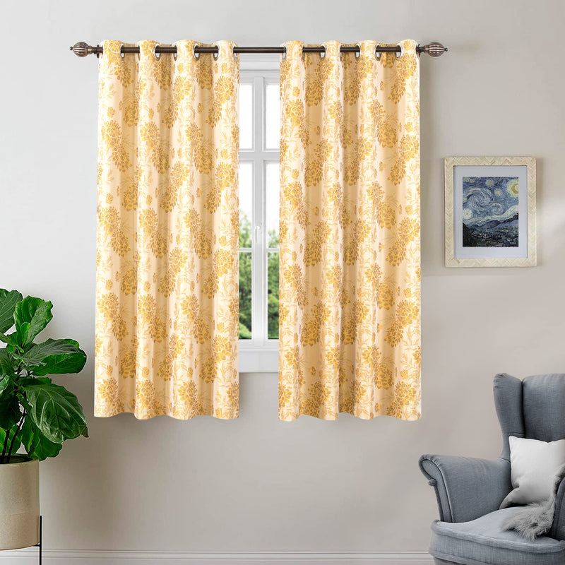 Deco Window Set of 2 Blackout Curtains for Windows 5 Feet Floral Room Darkening Thermal Insulated Soft Touch Polyester Privacy Panels with Stainless Steel Grommets (Yellow)