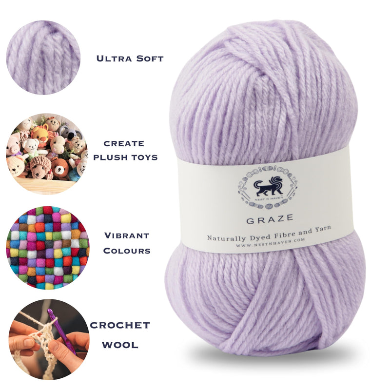 Nestnhaven Acrowools Graze Hand Knitting and Crochet Yarn. Pack of 1 Ball - 100gms. Shade no - NNHG002 (Lilac)