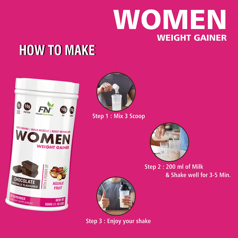 Floral Nutrition Women Super Weight Gainer/Mass Gainer with Vitamins & Minerals Protein Shake (500 g, Chocolate)