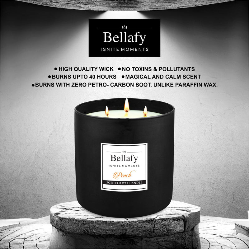 Bellafy 3-Wick Peach Scented Soy Wax Candle | Burns 40 Hours | Eco-Friendly Luxury for Healthier Homes | Captivating Aromas | Zero Petro Carbon | Natural Beauty & Blissful Fragrances