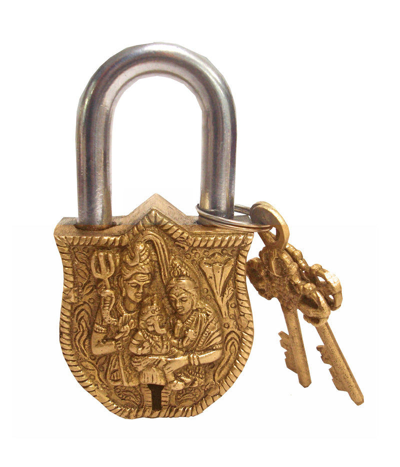 Aesthetic Decors Brass Shiv Parivar Design Decorative Lock (Antique Gold)